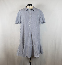 Tommy Hilfiger Ruffle Hem Cotton Shirtdress Striped Blue/White Nautical Size 14