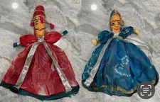Vintage Handmade Kathputli Puppet 14.5” Double-Sided Rajasthani Folk Art India