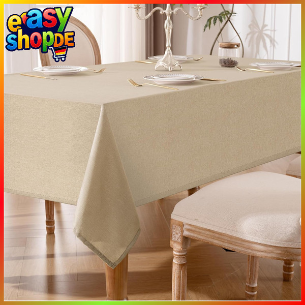 Tischdecke Abwaschbar Khaki 140X220Cm Polyester Leinenoptik Wasserabweisend-image