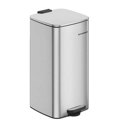 30L Küchenmülleimer SONGMICS Stahl Mülleimer Silber Soft Close bleibt offen