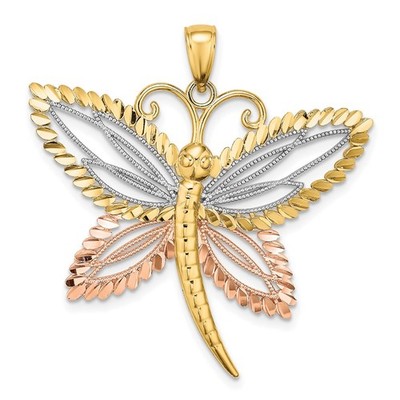 14K Bicolor Gold mit weißem Rhodium Libelle mit diamantgeschliffenen Flügeln Anhänger