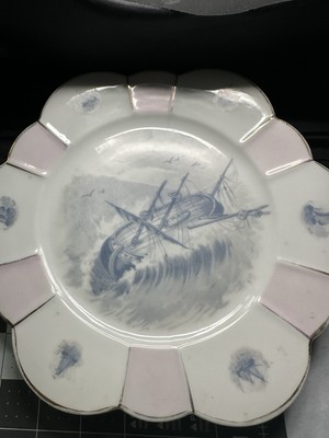 Sailing Ship Wreck Painted  Porcelain Plate Le Havre Normandy ? 9,5 