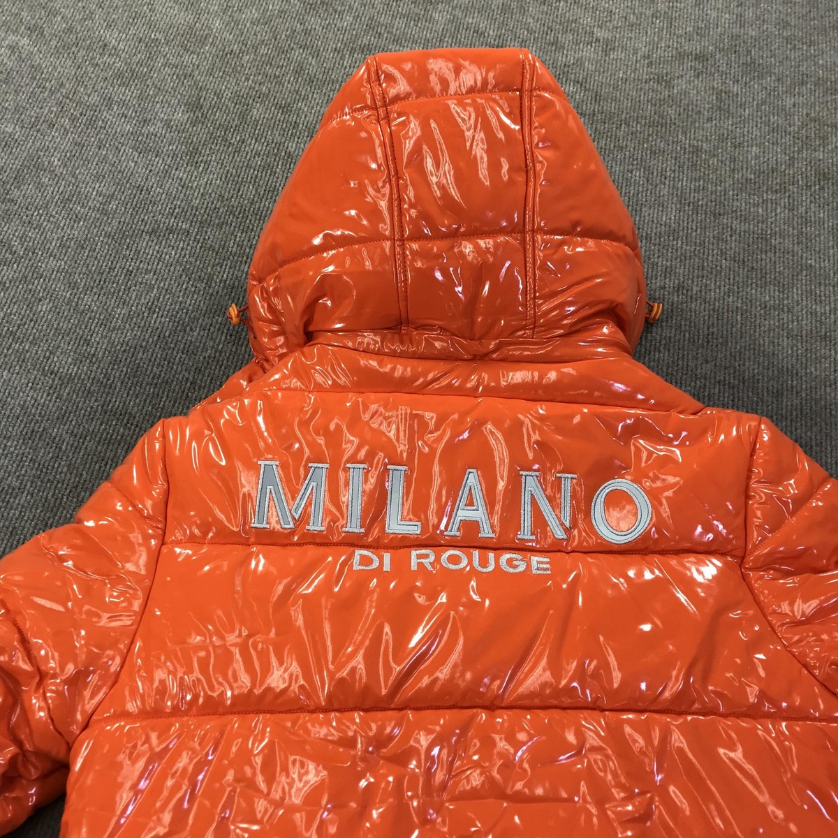 Milano Di Rouge Puffer Jacket Womens XS Orange Hooded Quilted