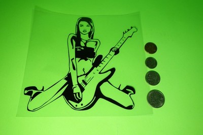 80s Rocker Chick Guitar Vinyl Sticker   Retro Rockstar Decal