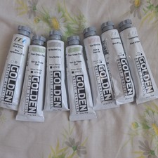 LOT OF 7 GOLDEN HEAVY BODY ARTIST COLORS ACRYLIC PAINT 59 ML 2 FL oz good mix