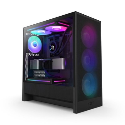 NZXT H5 Flow RGB Compact Tempered Glass ATX Mid-Tower Airflow Computer Case, Bla