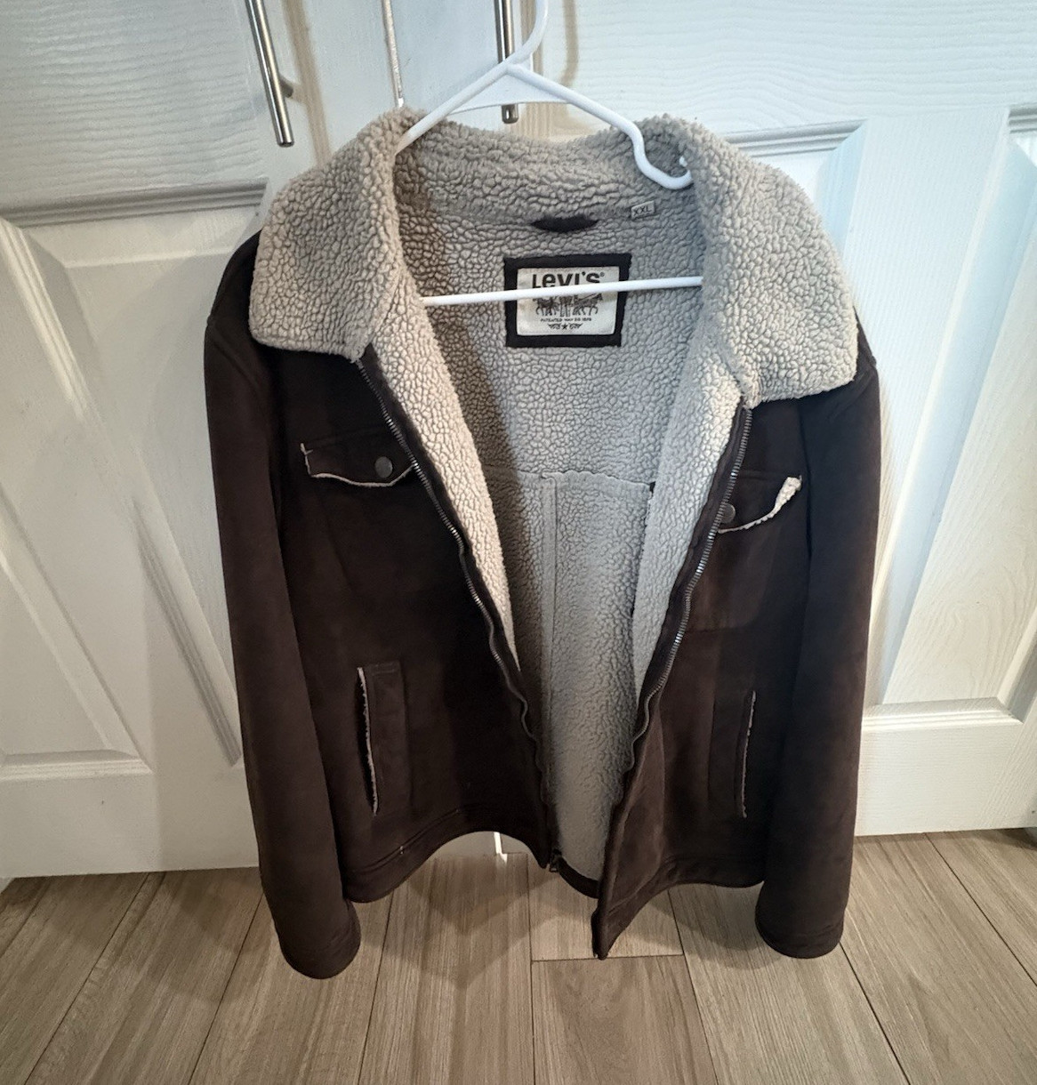 Levi's Men's Brown Faux Leather Sherpa Lined Zip Short Jacket Size XXL