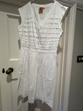 Tory Burch White Cotton Fit And Flare Dress With Pleated Button Front US8 / UK12