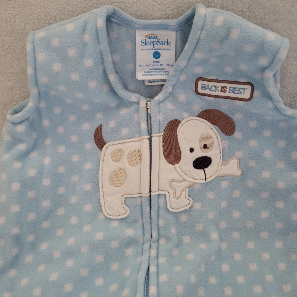 Halo Sleep Sack Infant Boy Birth-6M Size S Blue White Polka Dot Wearable Blanket - Image 4 of 4