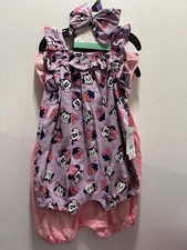 Disney Baby Girl Minnie 2 Pk Romper NWT SZ 0-3 Months Flutter Sleeve 