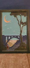 Ephraim Pottery Big Sur CA Bixby Bridge Moon Tree Ceramic Tile 5" x 7"