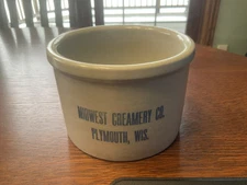 VINTAGE MIDWEST CREAMERY CO. PLYMOUTH, WIS BUTTER / CHEESE CROCK - NICE 