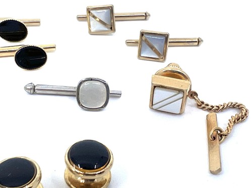 Tux Shirt Stud Mix Lot 37 Formal Wear Swank Enamel MOP Pearlized Vtg - Picture 5 of 24