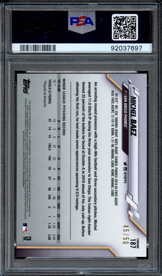 BB - 2020 - Topps Chrome -  #187 - Michel Baez - Gold Wave Ref - PSA 10 GEM MT - Image 2 of 2