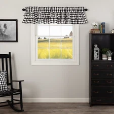 ANNIE BUFFALO Black CHECK Ruffled VALANCE 16x72 VHC BRANDS COUNTRY Cottage