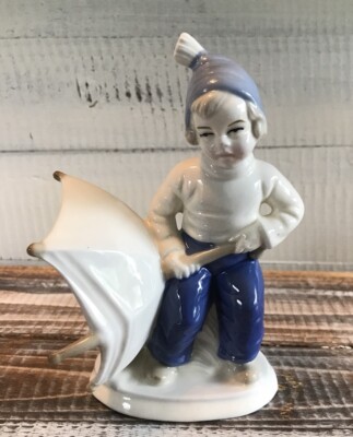 Vintage GDR 1877 Lippelsdorf Porcelain Child w/ Umbrella Figurine Germany #1708