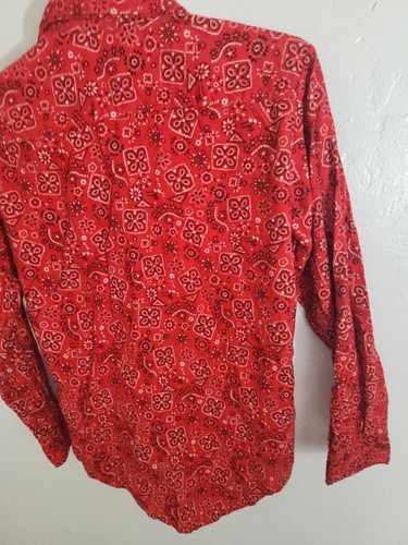 vintage bandana print sz 16 youth cotton western 70's red MW shirt mens xsmall - Picture 9 of 12