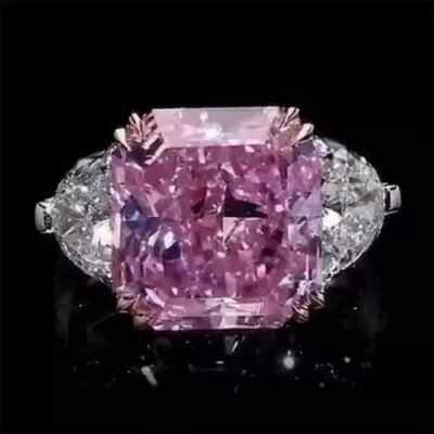 5Ct Asscher Natural Pink Sapphire Diamond Wedding Ring 14K Real White Gold 6 7 8