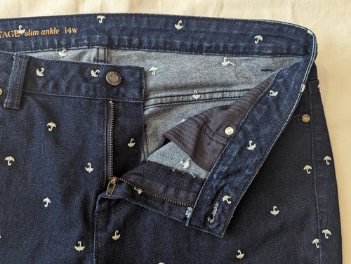 Talbots Size 14W Heritage Slim Ankle Blue Jeans Pants Umbrella Embroidered 14 W - Picture 5 of 12