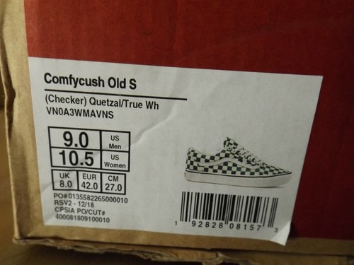 Vans Comfycush Old Skool Checker Men's Size 9 Skate Shoes Quetzal/White NEW - Picture 6 of 12