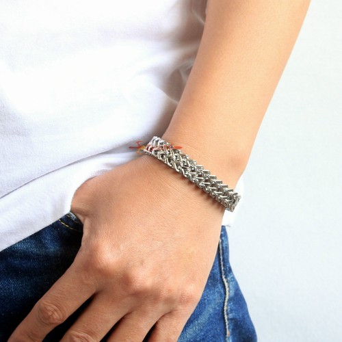 Bracciale Cordolo Franco Catena Maglia Uomo Acciaio Inox Lungo 7,5-8,7" Smalto Argento - Foto 7 di 8