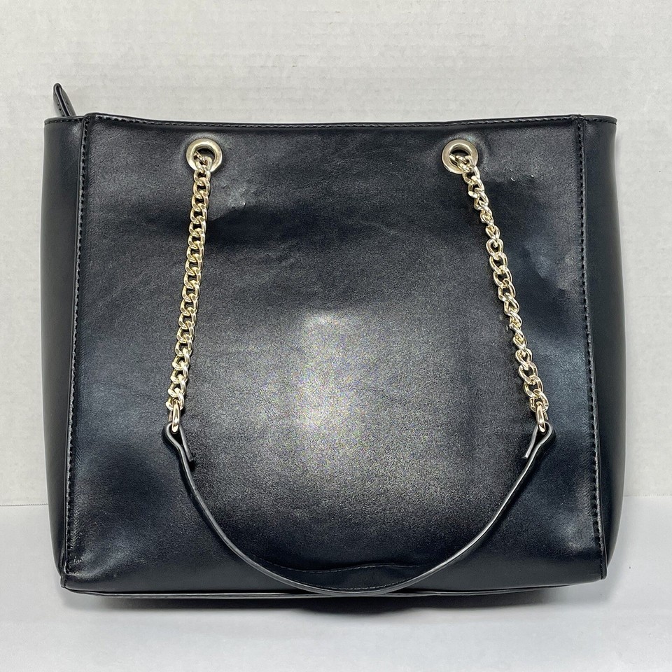 ALDO Black Quilted Shoulder Bag Purse Tote Gold Tone Chain Handles