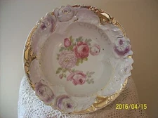 Raised Antique Rose & Gold Floral Decorative Ornate Stunning Serving Bowl