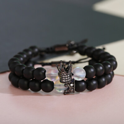 King & Queen Crown Lover Bracelets for Couple Men Women Adjustable Stone Gift
