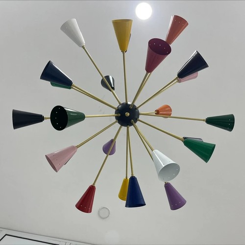 Lampadario luce stile metà secolo 24 bracci multicolore Sputnik ottone grezzo - Foto 6 di 8