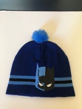 Batman Beanie Winter Hat Blue Black Knit Boys DC Pom Pom