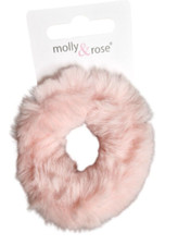 NEU hellrosa kleiner Kunstfellstoff Scrunchie Haar Bommeln Wintermode UK