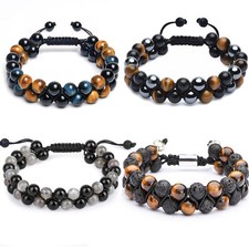 Healing Crystals Tigers eye Obsidian Hematite Triple Protection Bracelet for Men