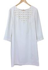 Ann Taylor cream ivory embellished women's shift career Dress Size 10