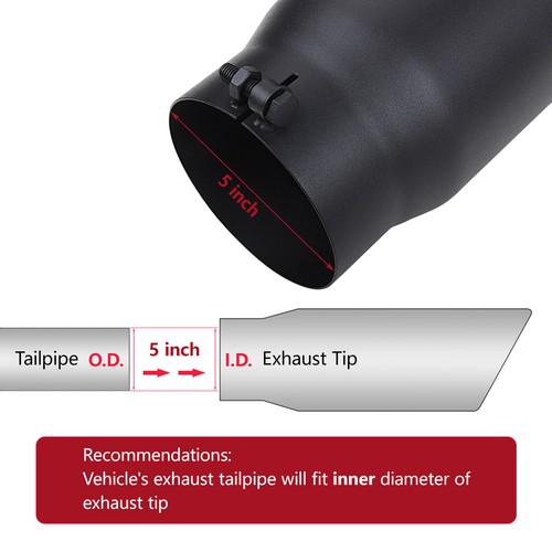 Bolt On Diesel Exhaust Tip 5" Inlet 6" Outlet 15inch Long Black Stainless Steel - Bild 3 von 9