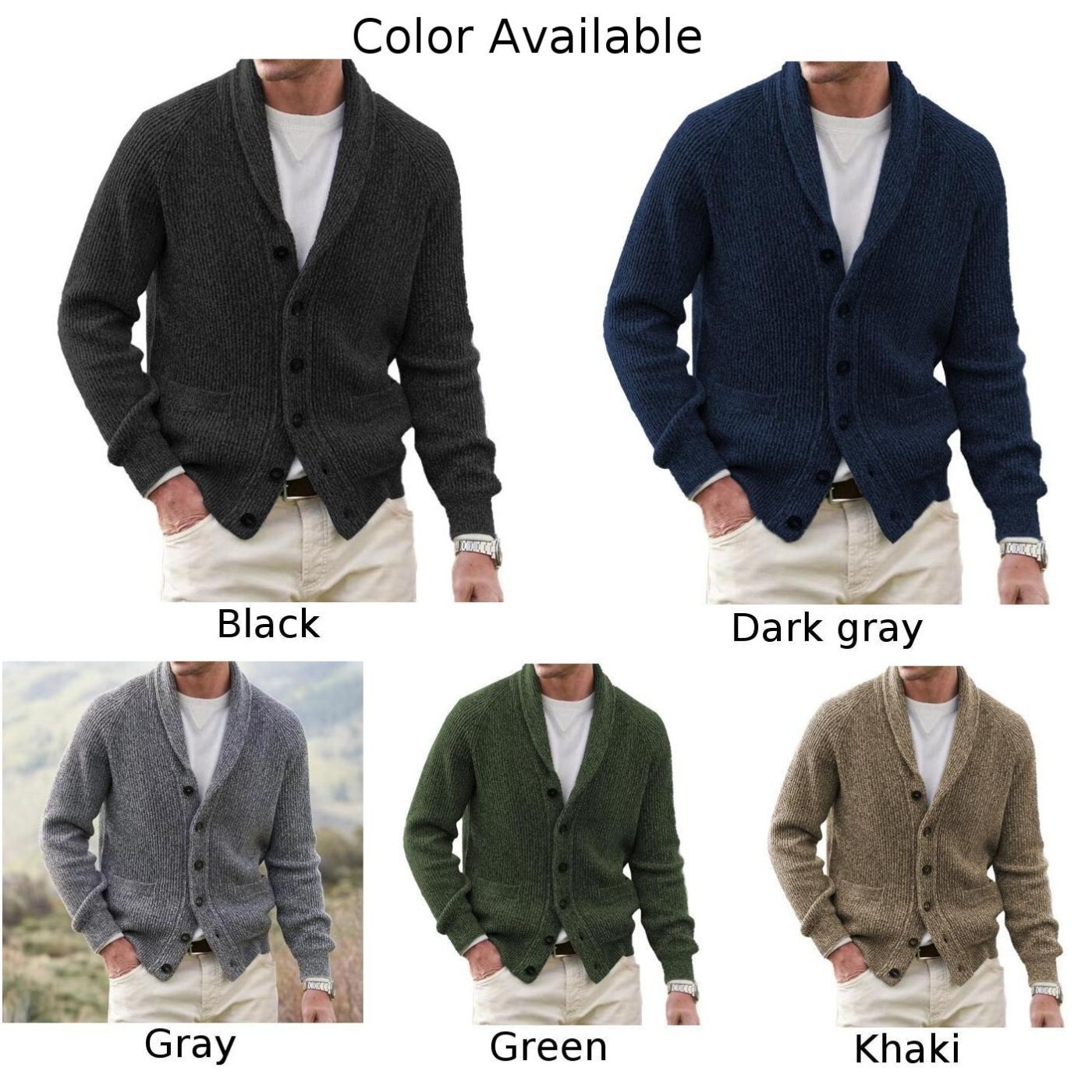 Men's Classic Stand Collar Cardigan Sweater Long Sleeve Knit Coat