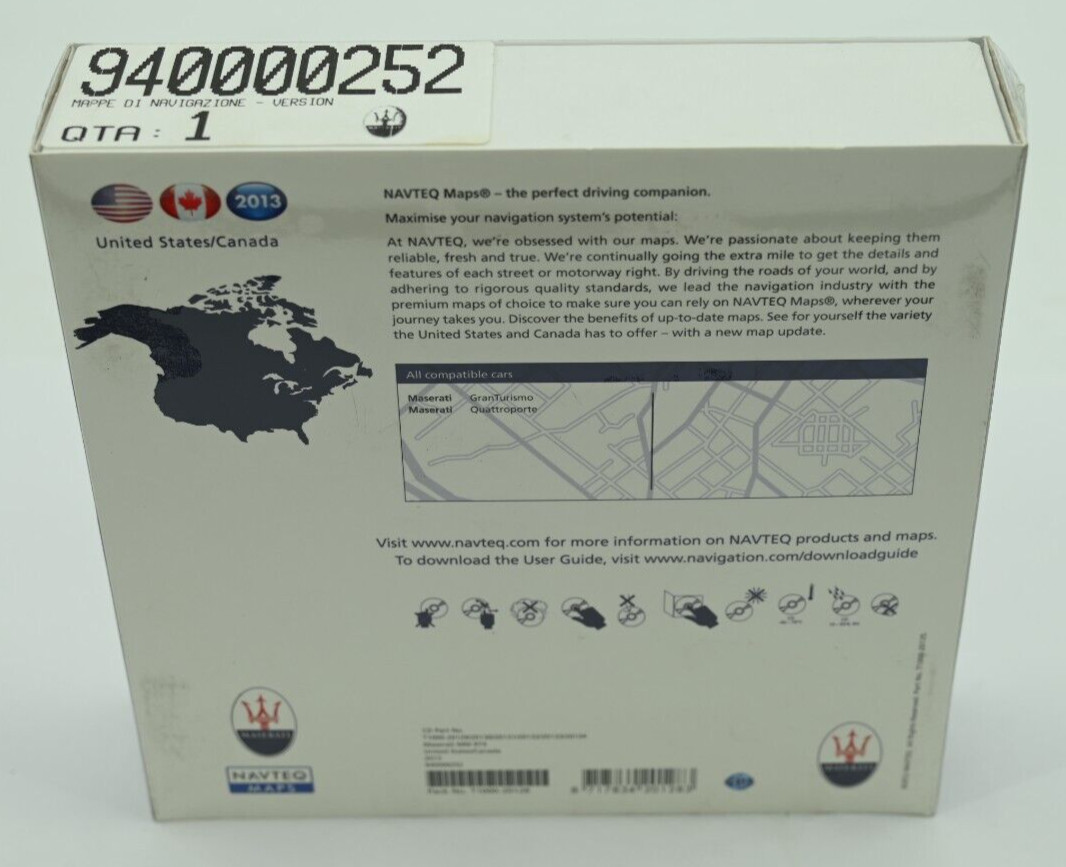 Genuine OEM Maserati Digital Maps Navigation CD USA Canada 940000252 NEW Sealed