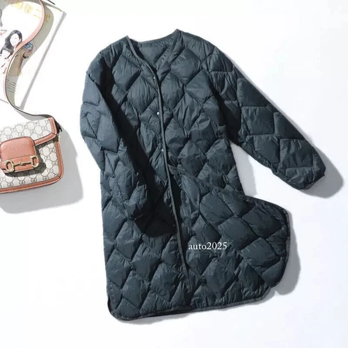 Damen Daunenjacke 90% Entendaunenmantel V-Ausschnitt lang Daunen Puffer Jacket - Bild 15 von 23