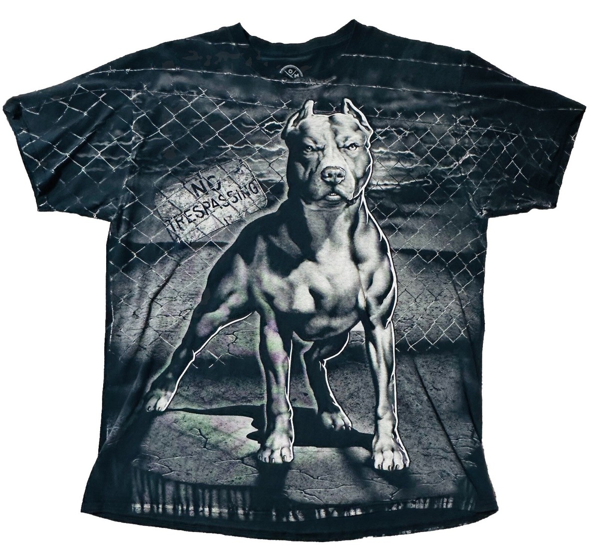 DOM Y2K Pitbull Big Print Shirt Mens XL No Trespassing | eBay
