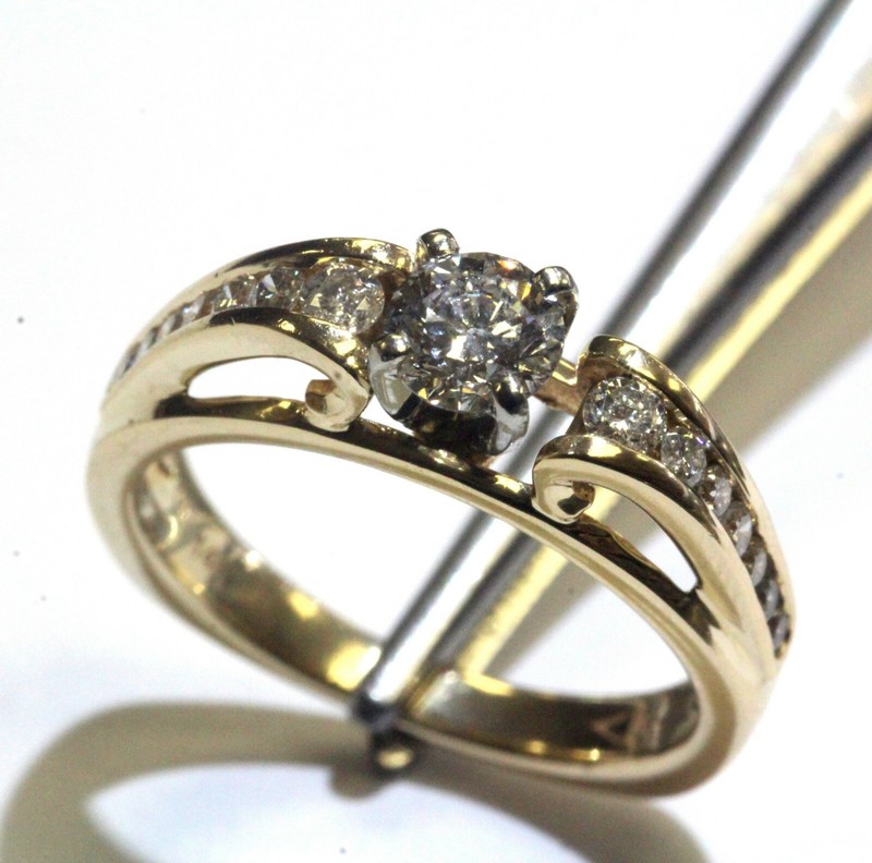 GIA 14k yellow gold .81ct SI1 H round diamond engagement ring 4.7g estate 6.75