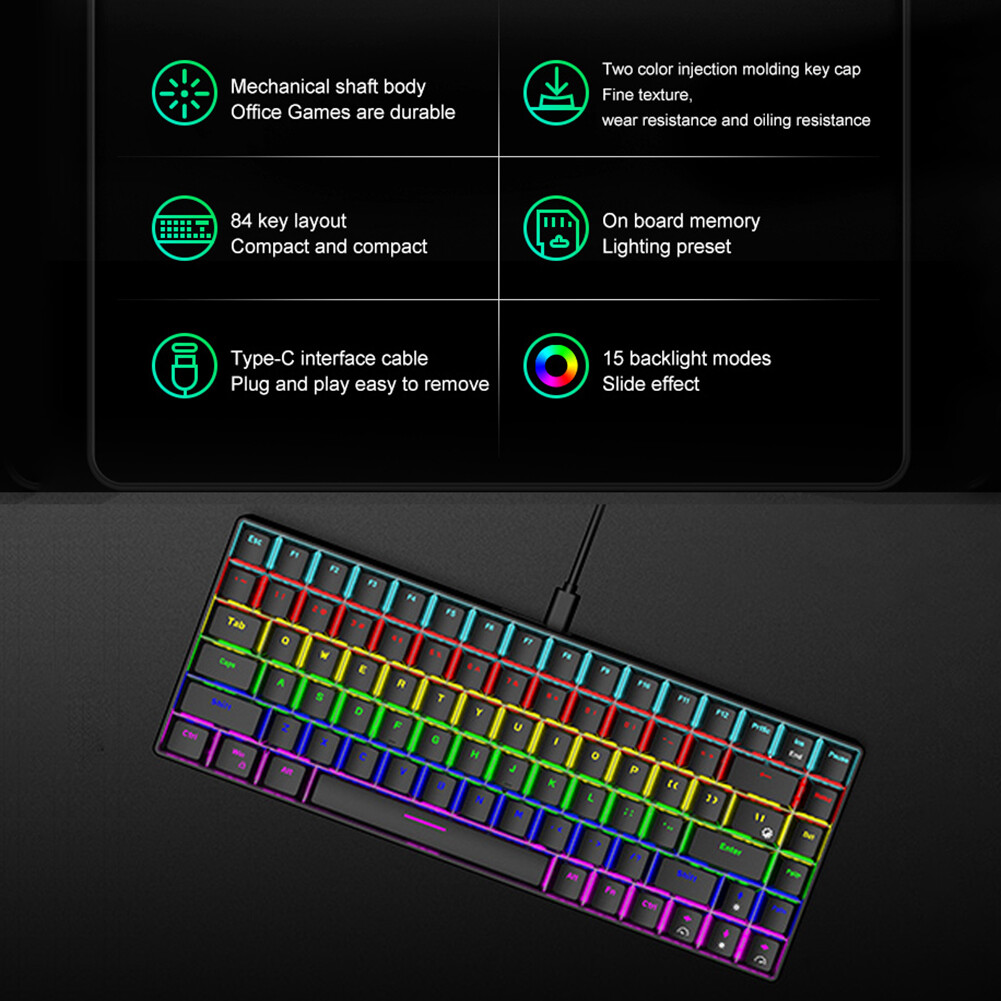 K84 gaming keyboard 84keys hot swap keyboard for pc desktop black red