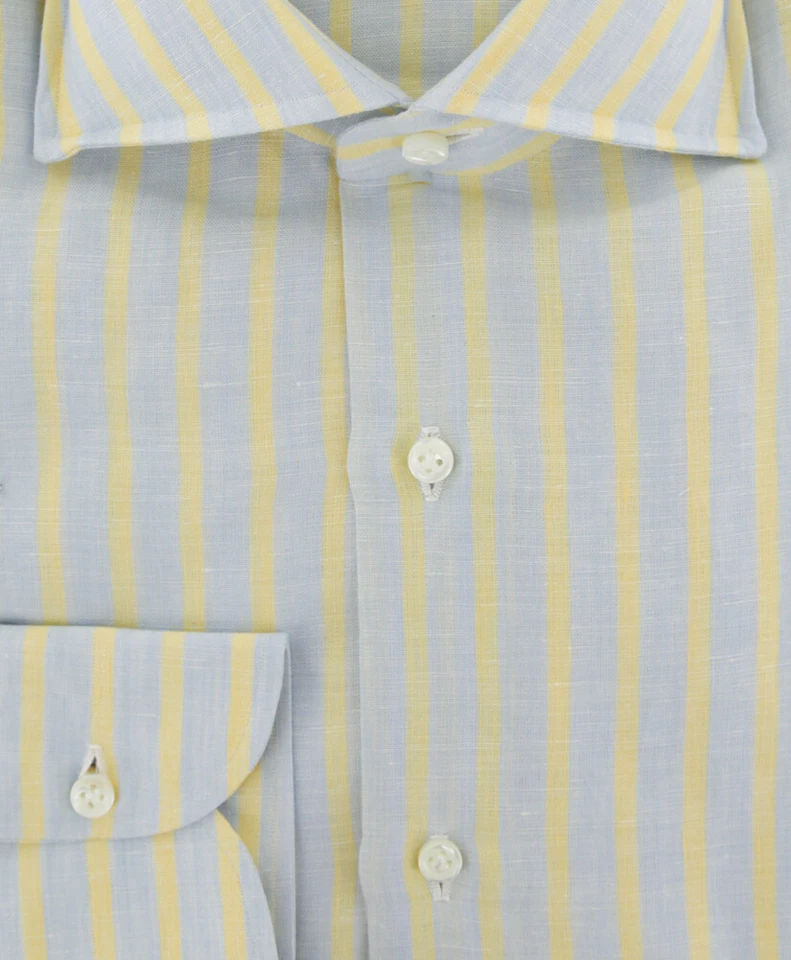 Luigi Borrelli Yellow Striped Linen Dress Shirt - Slim - (98) - Image 2 of 4