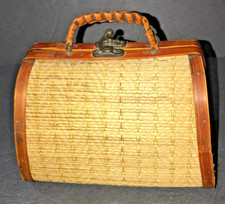 Vintage Small Rattan Woven Wood Frame Purse Handbag 6X7 Wicker