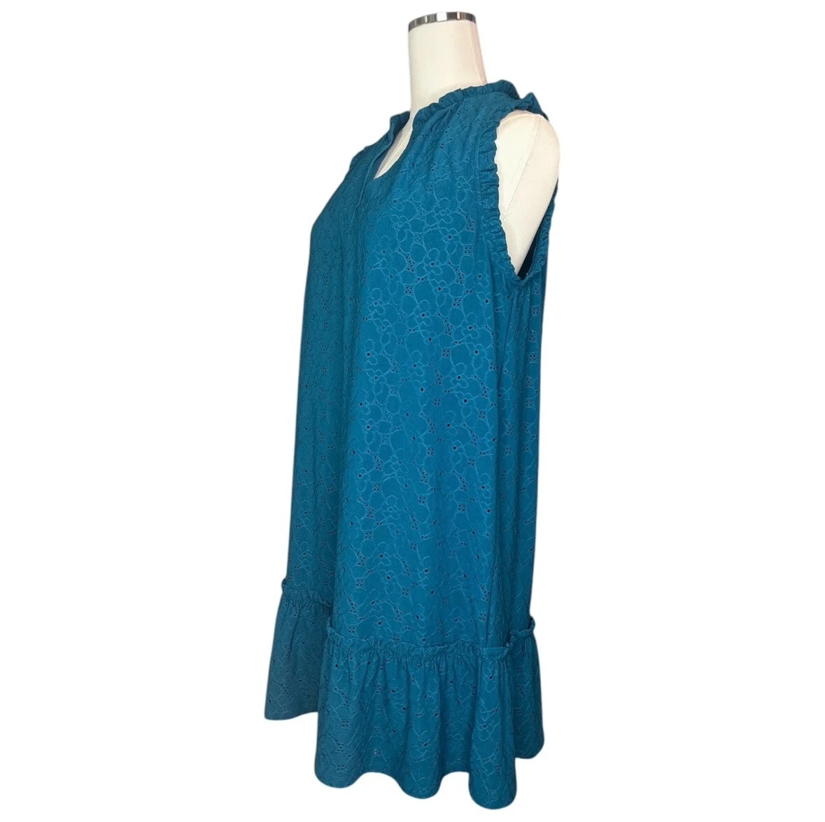 Abito smanicato Michael Kors blu occhielli orlo increspato XL boho resort estivo