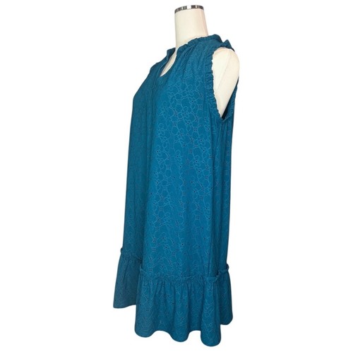 Michael Kors Blue Eyelet Ruffle Hem Sleeveless Dress XL Boho Resort Summer - Picture 2 of 15