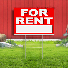18x12 Inch FOR RENT Yard Sign with Stake - rb1s