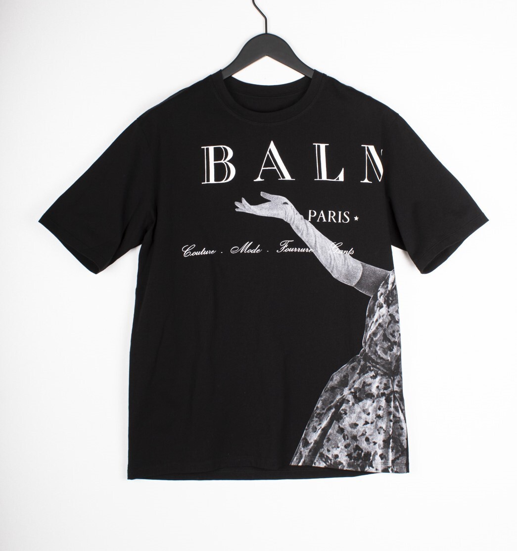 Original Balmain Jolie Madame Printed Men Black T Shirt Size M