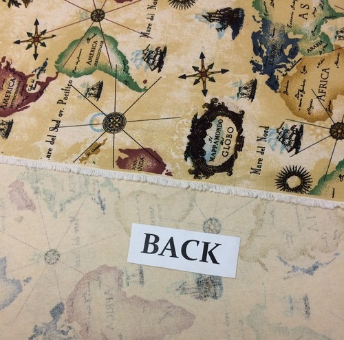 ITALIAN WORLD MAP SET SAIL BEIGE SHIPS COMPASS NOVELTY FABRIC 1.8 YARDS 54"W - Picture 6 of 6