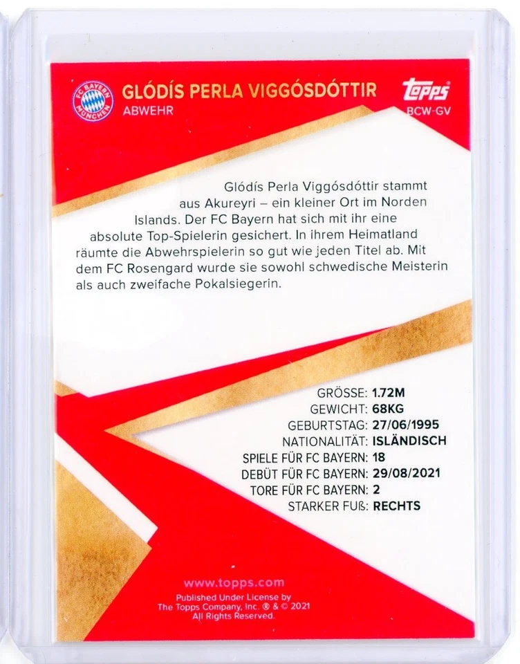 2021-22 Topps FC Bayern Munich Team Set Orange GLODIS PERLA VIGGOSDOTTIR 14/25 - Image 2 of 2
