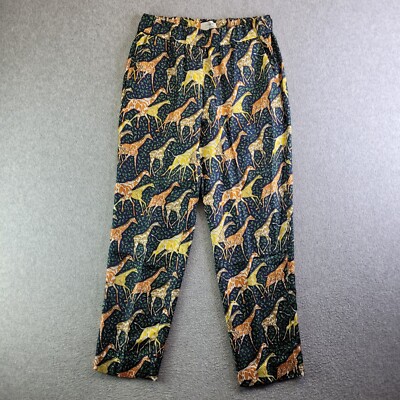 J Crew Pants Womens 4 Blue Giraffe Print Silk Twill Pull On Ankle Fall 2020 NWT