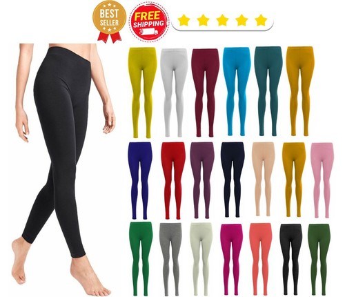 "Women's Ladies Stretch Plain Legging Full-Length Yoga Gym Sports Pant Plus Size - Picture 1 of 23